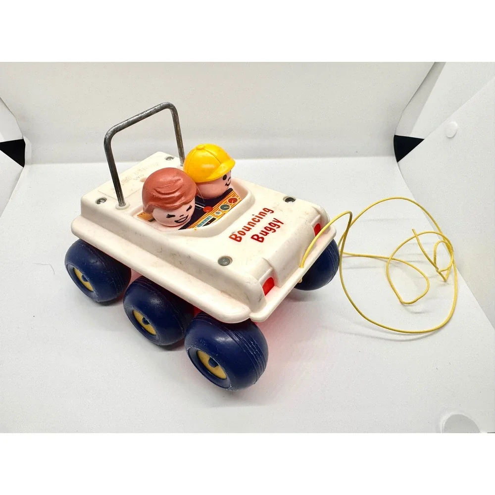 Vintage Fisher Price Bouncing‎ Buggy 122 Pull Toy Little People 1973 Retro 70s